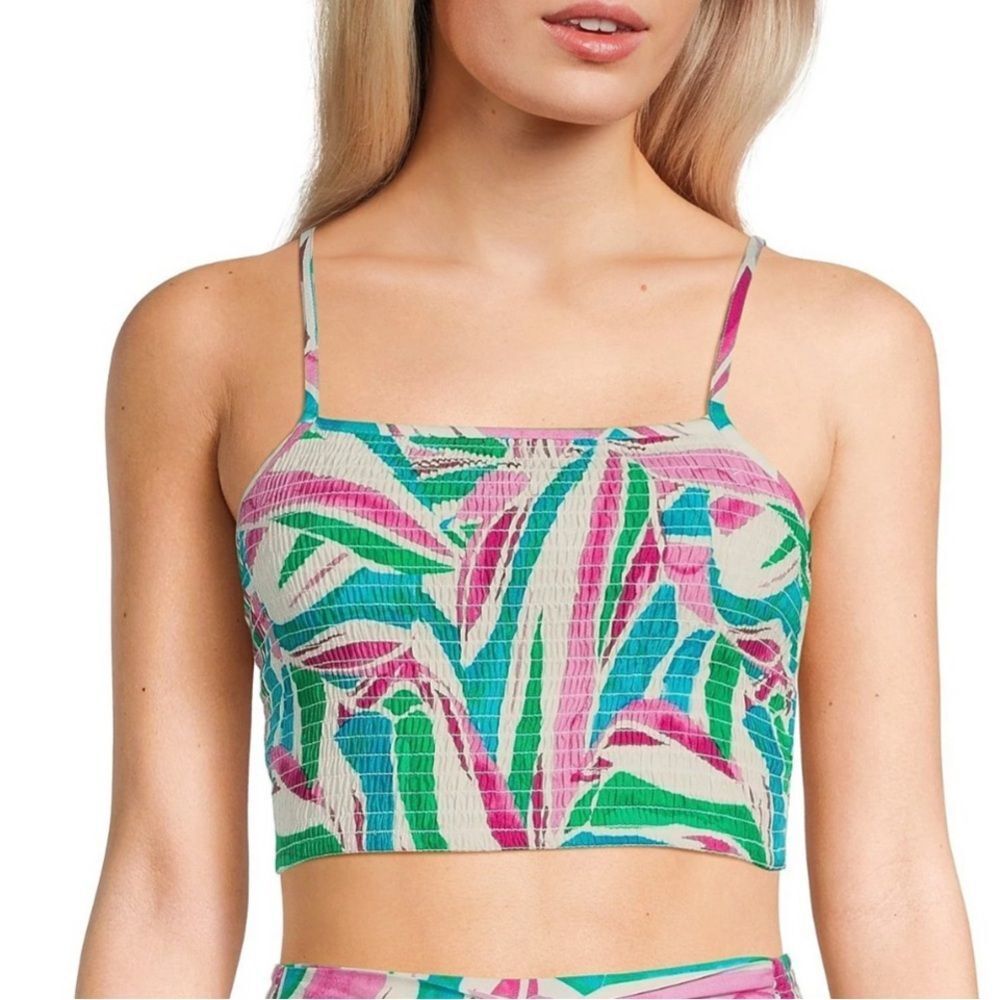Colorful Abstract Print Smocked Crop Top